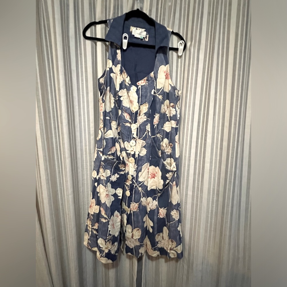 Anthropologie fit and flare floral denim button dress